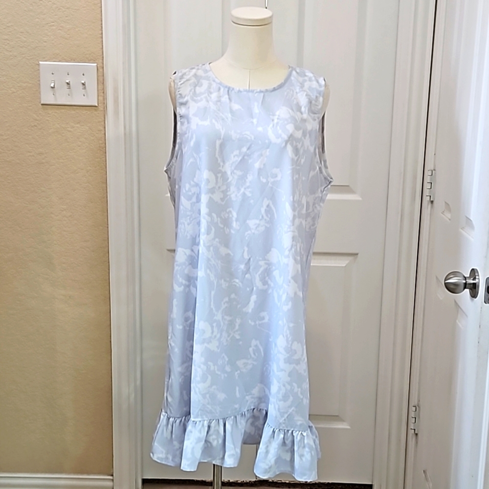 Halogen Sleeveless Ruffle Hem Mini Dress Painted Garden Pattern Size Large
